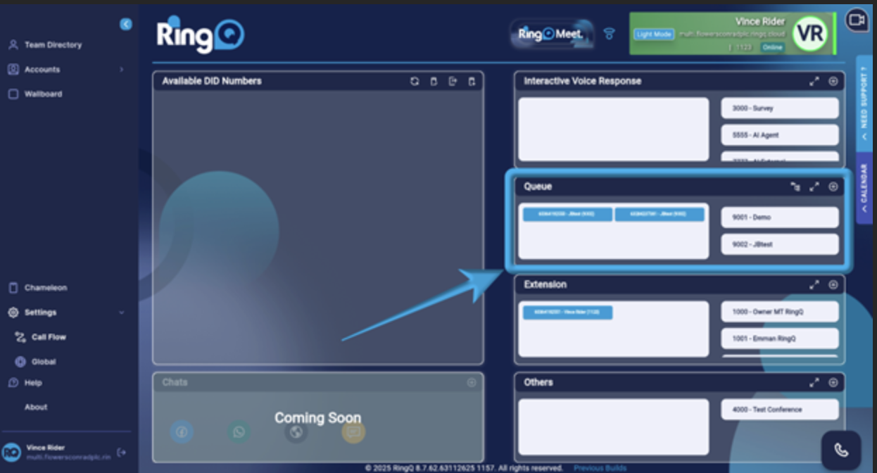 Select the queue you want to configure in RingQ